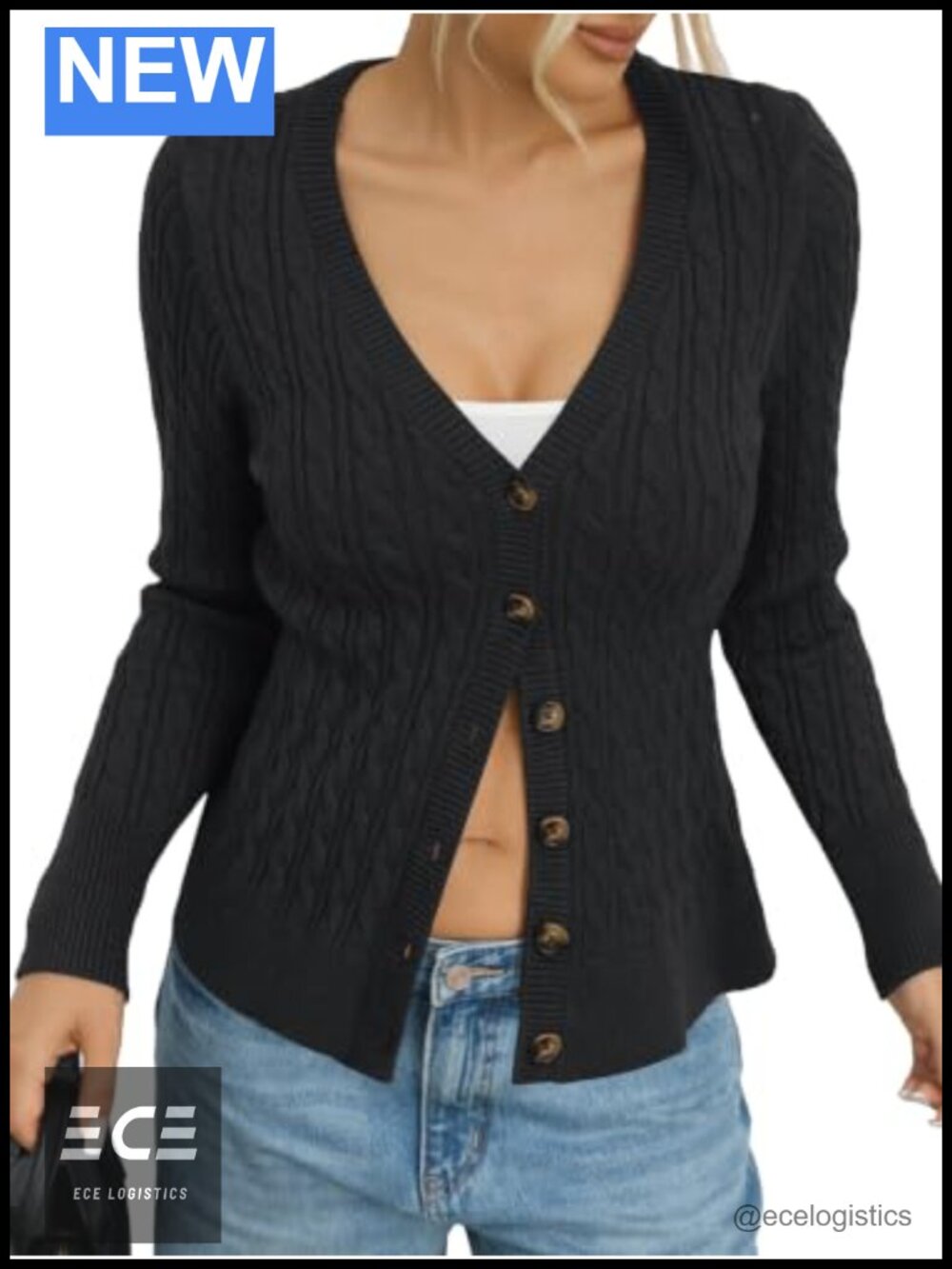 Cable Knit Cardigan Chunky Button Down V-Neck Sweater